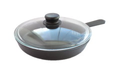 Сковорода 240х40 с чугунной ручкой и стеклянной крышкой