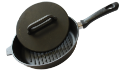 Сковорода-гриль чугунная 280x60 со съемной бакелитовой ручкой и чугунной крышкой