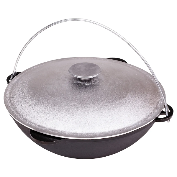 Казан чугунный походный  8л с алюминиевой крышкой