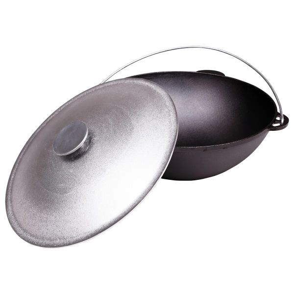 Казан чугунный походный  8л с алюминиевой крышкой