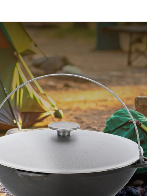 Казан чугунный походный  8л с алюминиевой крышкой